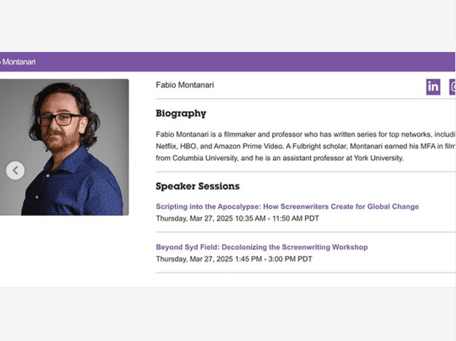 Speaker at AWP 2025 (Los Angeles) panels | Scripting Into the Apocalypse: How Screenwriters Create for Global Change & Beyond Syd Field: Deconolizing the Screenwriting Workshop.